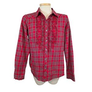 Vintage Pendleton Top Womans Medium Red Tartan Plaid Button Long Sleeve Country